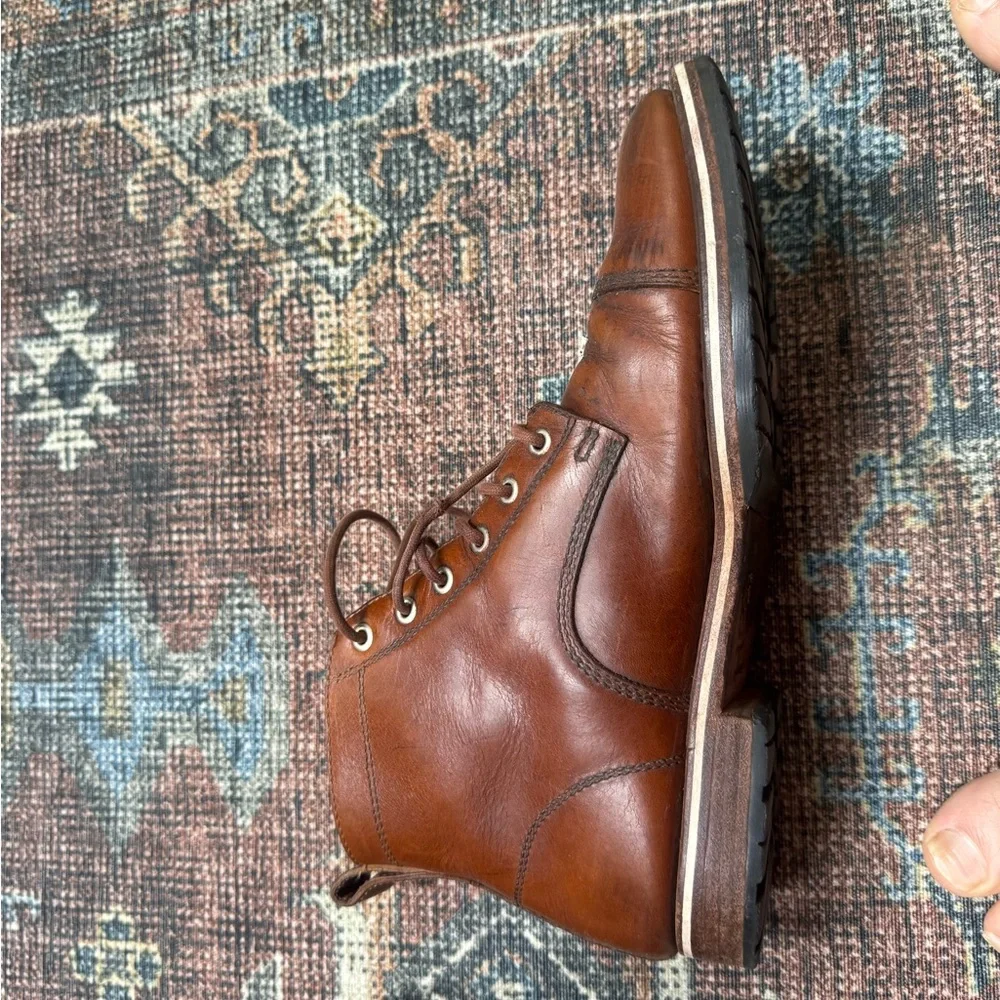 Men's Helm Brown Leather Lace-Up Dress Boots; size 9.5; worn.